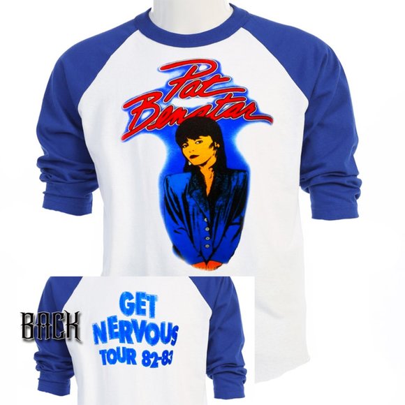 PAT BENATAR "GET NERVOUS" TOUR 2-SIDED MENS BLUE SLEEVE BASEBALL T-SHITY T-448 - Picture 1 of 1